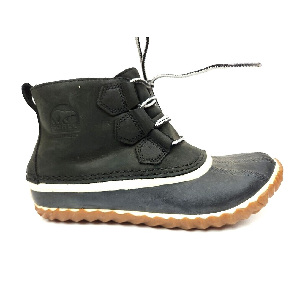 Sorel Out N About Women's Leather Rubber Duck Boots Size 6 Black Leather Lace up